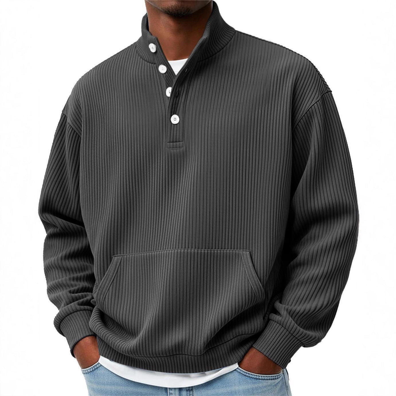 Sweat-shirt homme col roulé uni – Polo décontracté à manches longues