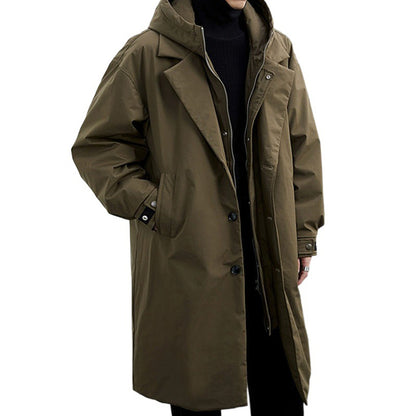Trench-coat à capuche deux-en-un en fausse fourrure pour homme – Coupe mi-longue et chaude