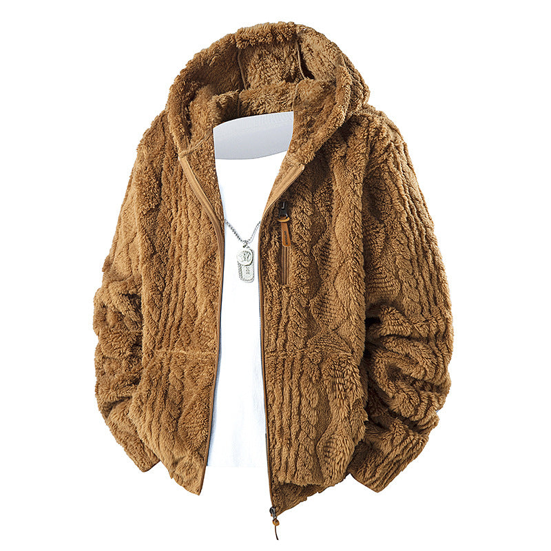 Veste polaire zippée à capuche pour homme – Coupe décontractée en velours côtelé
