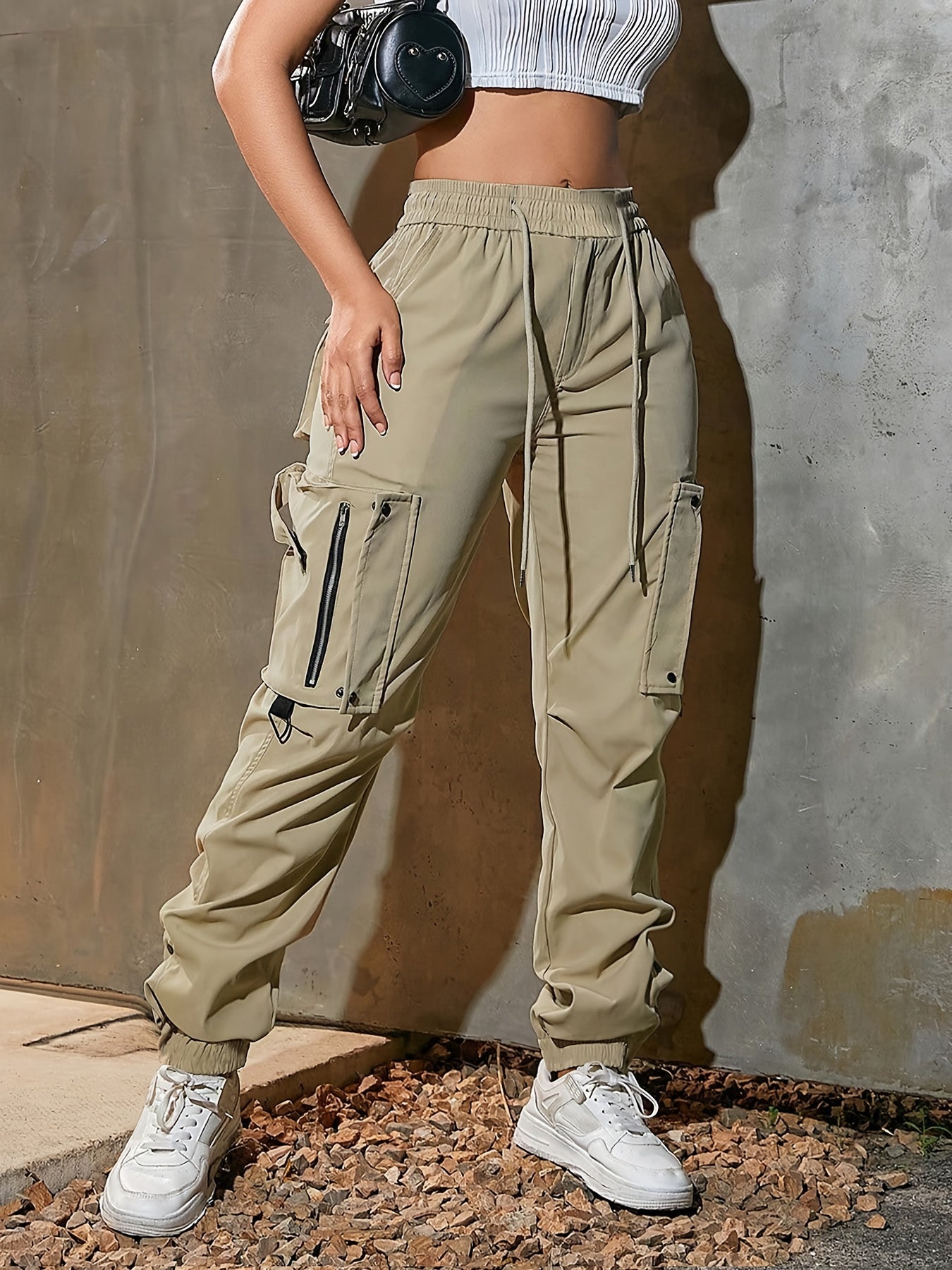 Pantalon cargo à cordon de serrage pour femme – Coupe décontractée style urbain, multipoches