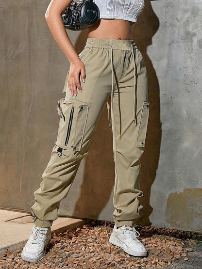 Pantalon cargo à cordon de serrage pour femme – Coupe décontractée style urbain, multipoches