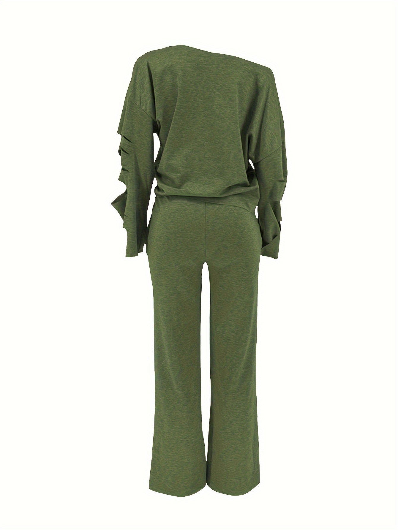 Women’s 2-Piece Off-Shoulder Distressed Set – Long Sleeve Top & Ripped Pants