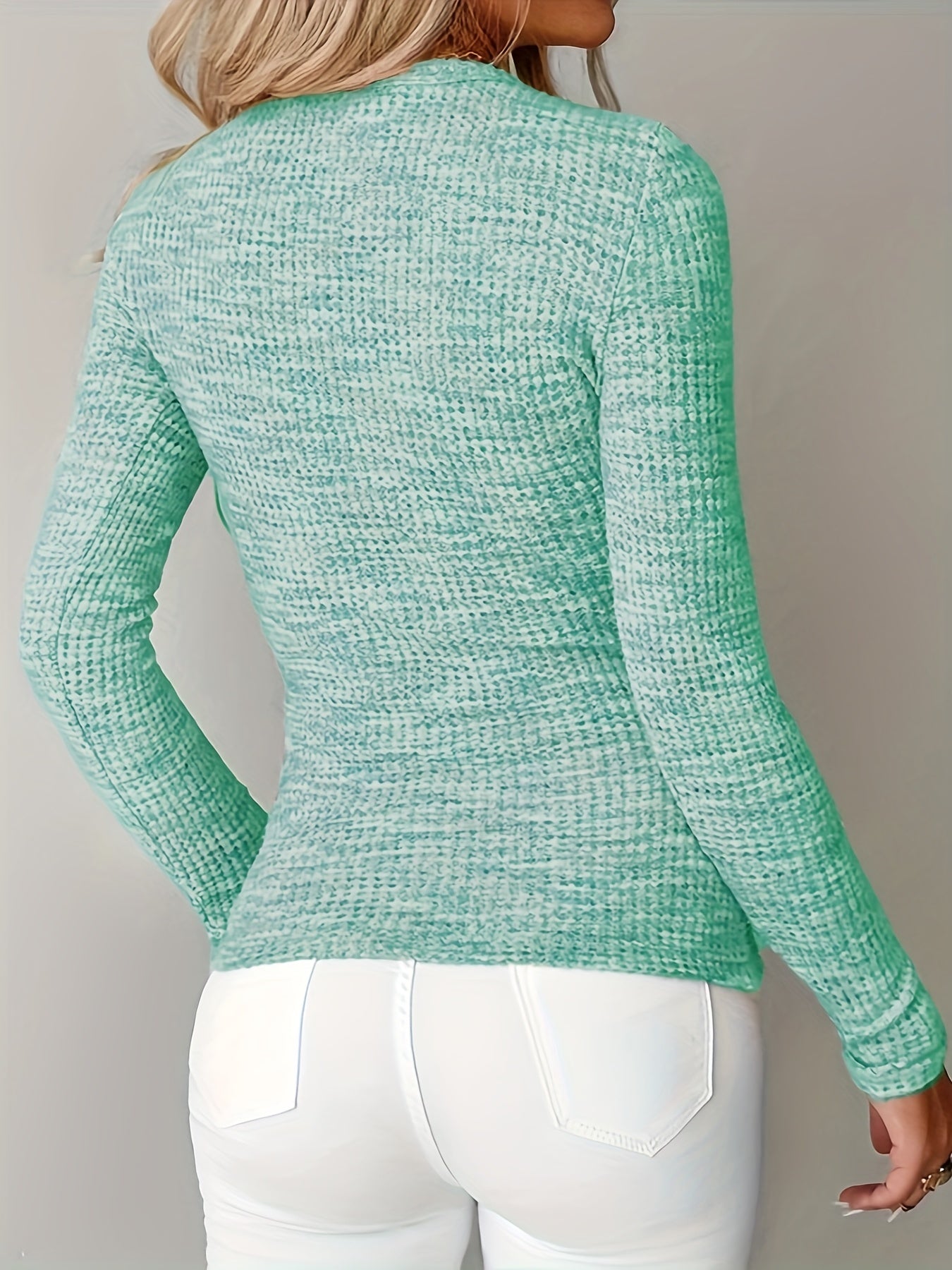 Women’s Soft Beige Long Sleeve T-Shirt – Crew Neck Casual Pocket Top