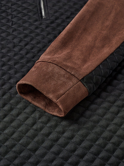 Henley zippé en maille diamant pour homme – Pull texturé color block