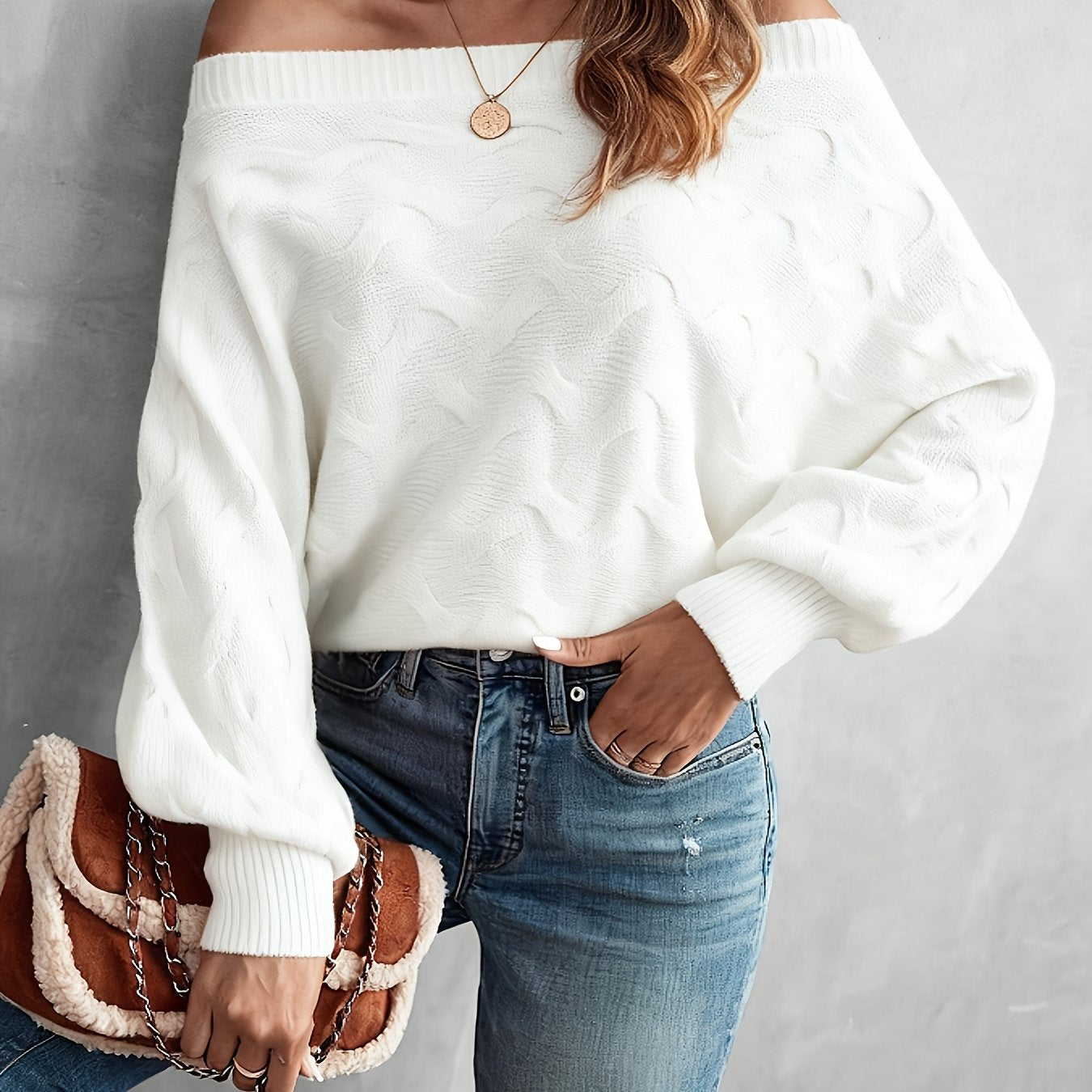 Women’s Off-Shoulder Batwing Sweater – Relaxed All-Season Knit