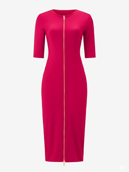 Boat Neck Bodycon Midi Dress – Elegant Slim Fit Short Sleeve Dress