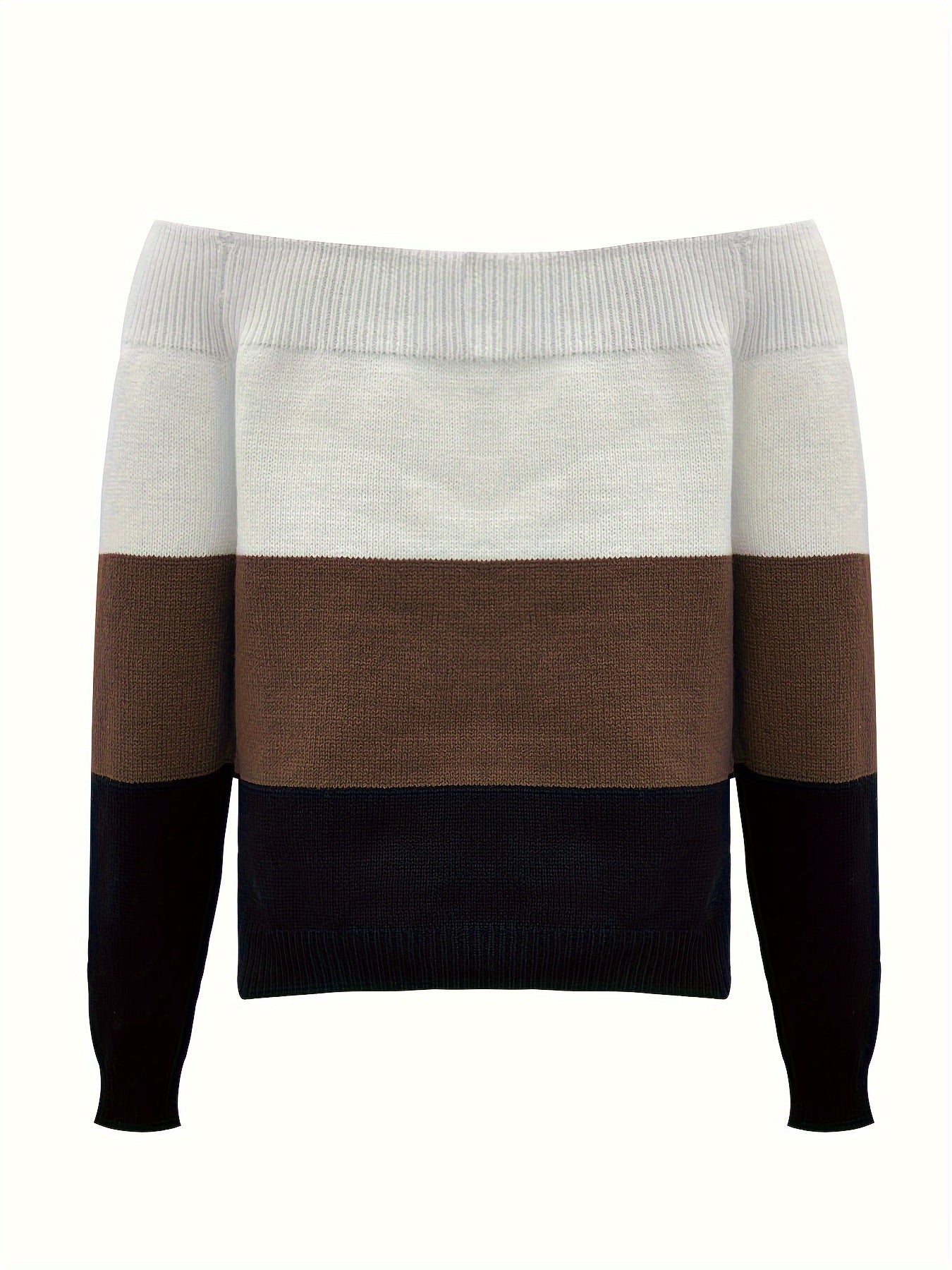 Women’s Off-Shoulder Color Block Sweater – Chic Fall Knit Pullover