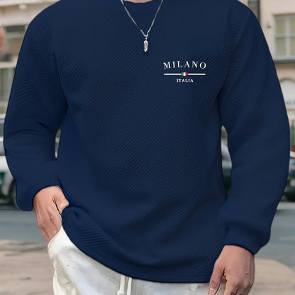 Sweat-shirt ras du cou jacquard homme – Pull décontracté à manches longues motifs géométriques