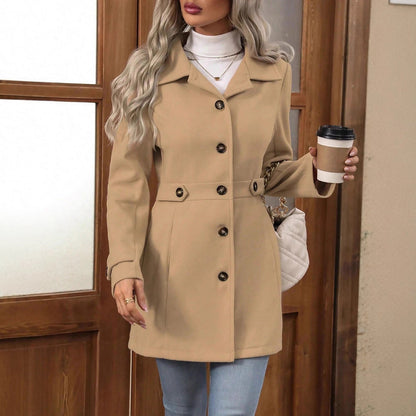 Loom & Soul™ Elegant Woolen Coat – Women’s Mid-Length Single-Breasted Lapel Jacket for Effortless Winter Style