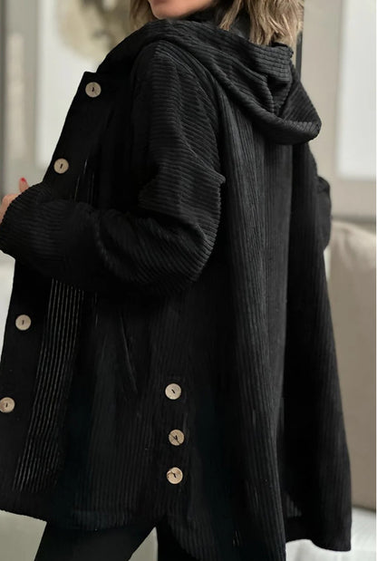 Chaqueta de pana con capucha para mujer – Abrigo cálido informal de longitud media