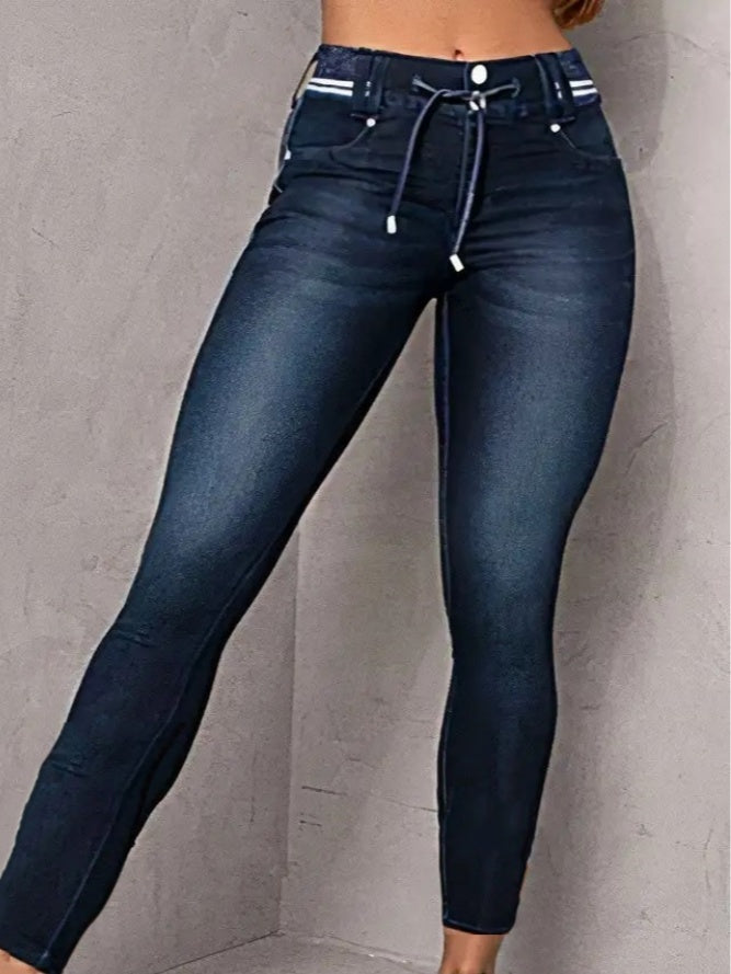 Vaqueros súper ajustados deportivos para mujer – Jeggings de talle alto con cordón ajustables