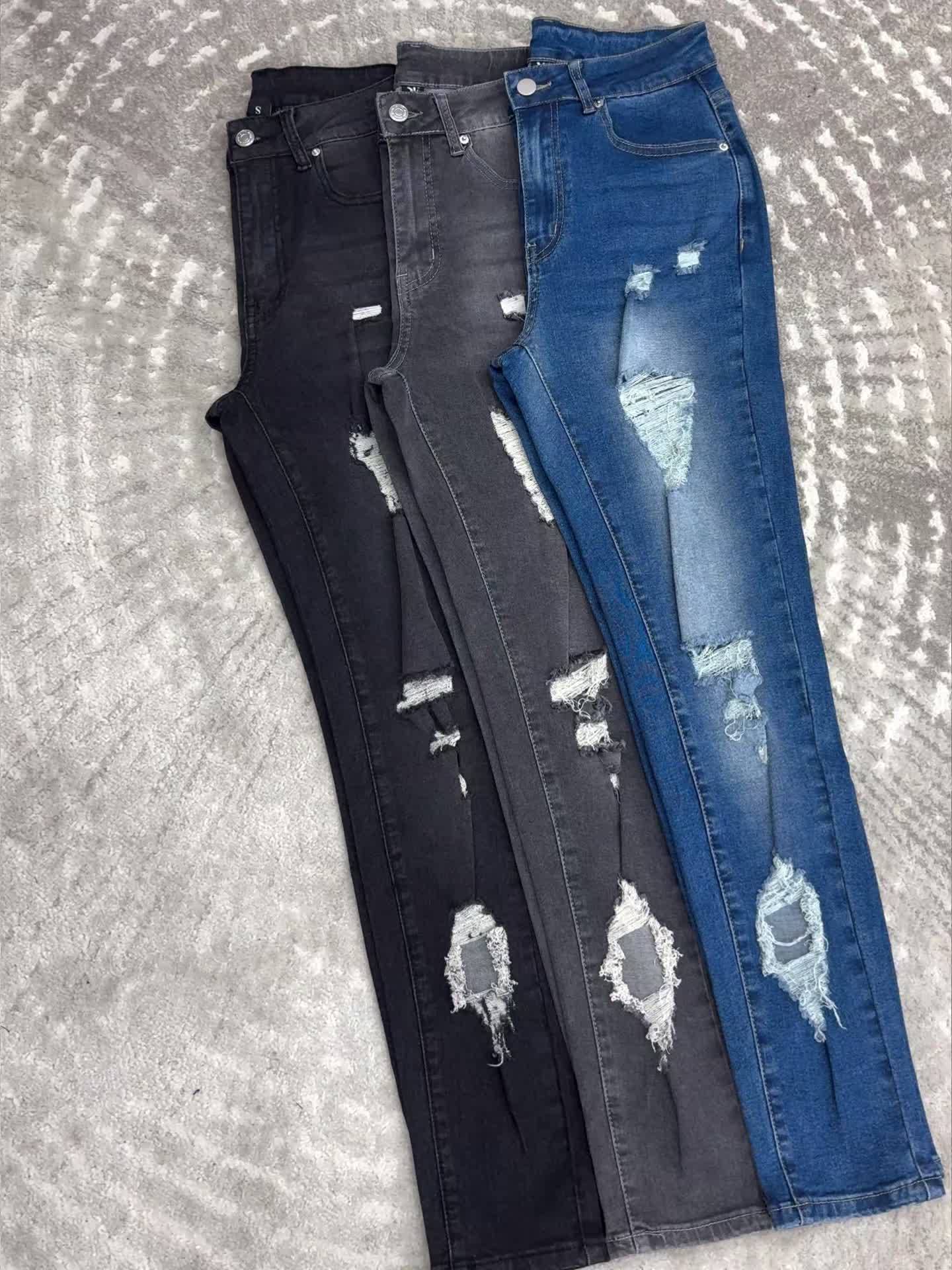 Women’s Ripped Skinny Jeans – High-Stretch Distressed Street Denim