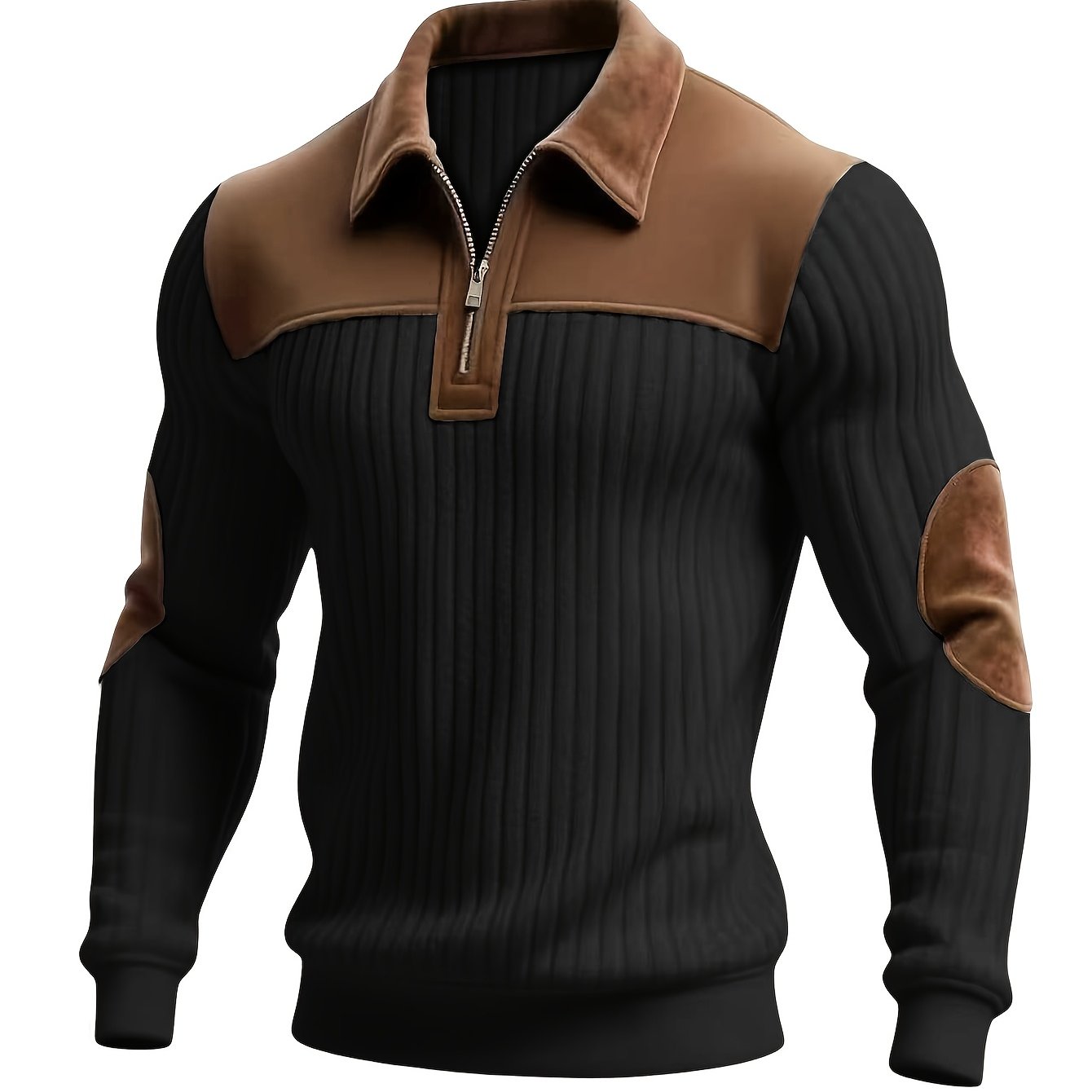 Men’s Full-Zip Winter Sweater – Thick Knit Stand Collar Pullover
