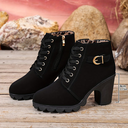 Botines de tacón alto para mujer - Tacón de bloque, elegantes, sin cordones