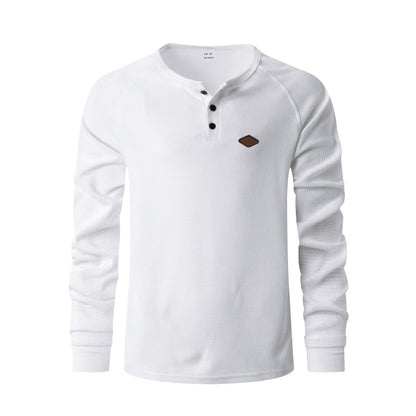 Henley gofre de manga larga para hombre – Secado rápido ajuste holgado ranglán
