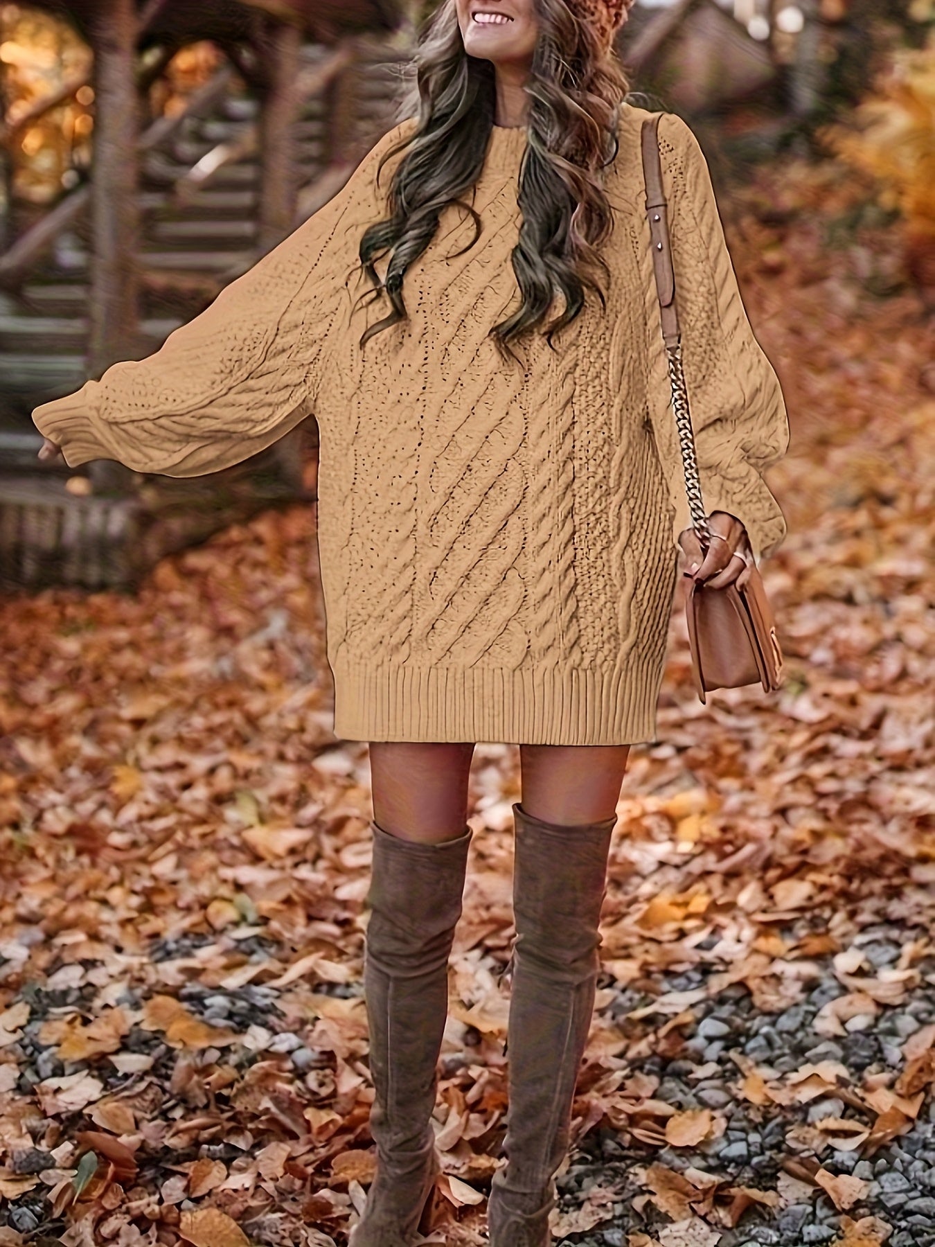 Women’s Vika Sweater – Loose Midi Knit Crewneck Pullover