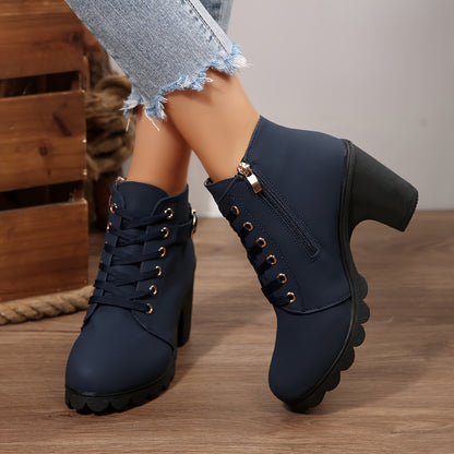 Botines de tacón alto para mujer - Tacón de bloque, elegantes, sin cordones