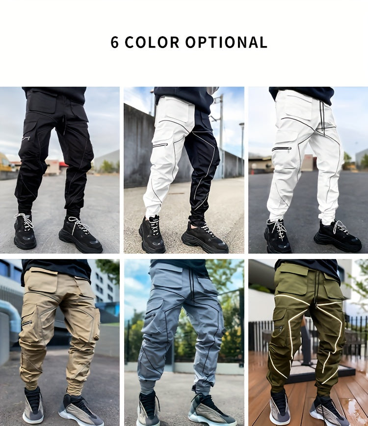Men’s Reflective Cargo Pants – Loose-Fit Multi-Pocket Sports Trousers