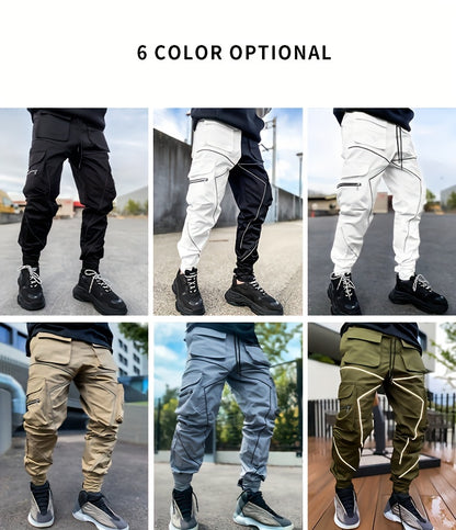 Men’s Reflective Cargo Pants – Loose-Fit Multi-Pocket Sports Trousers