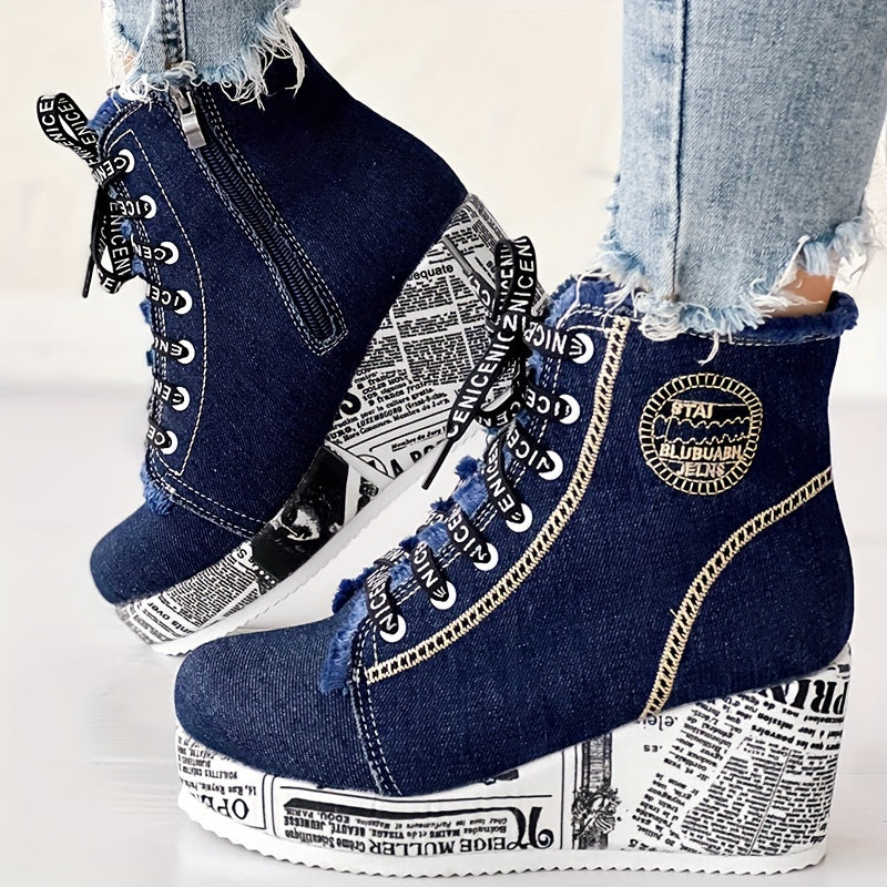 Women’s Dazzle Chunky Heel Boots – Lace-Up Heart Lace Ankle Booties
