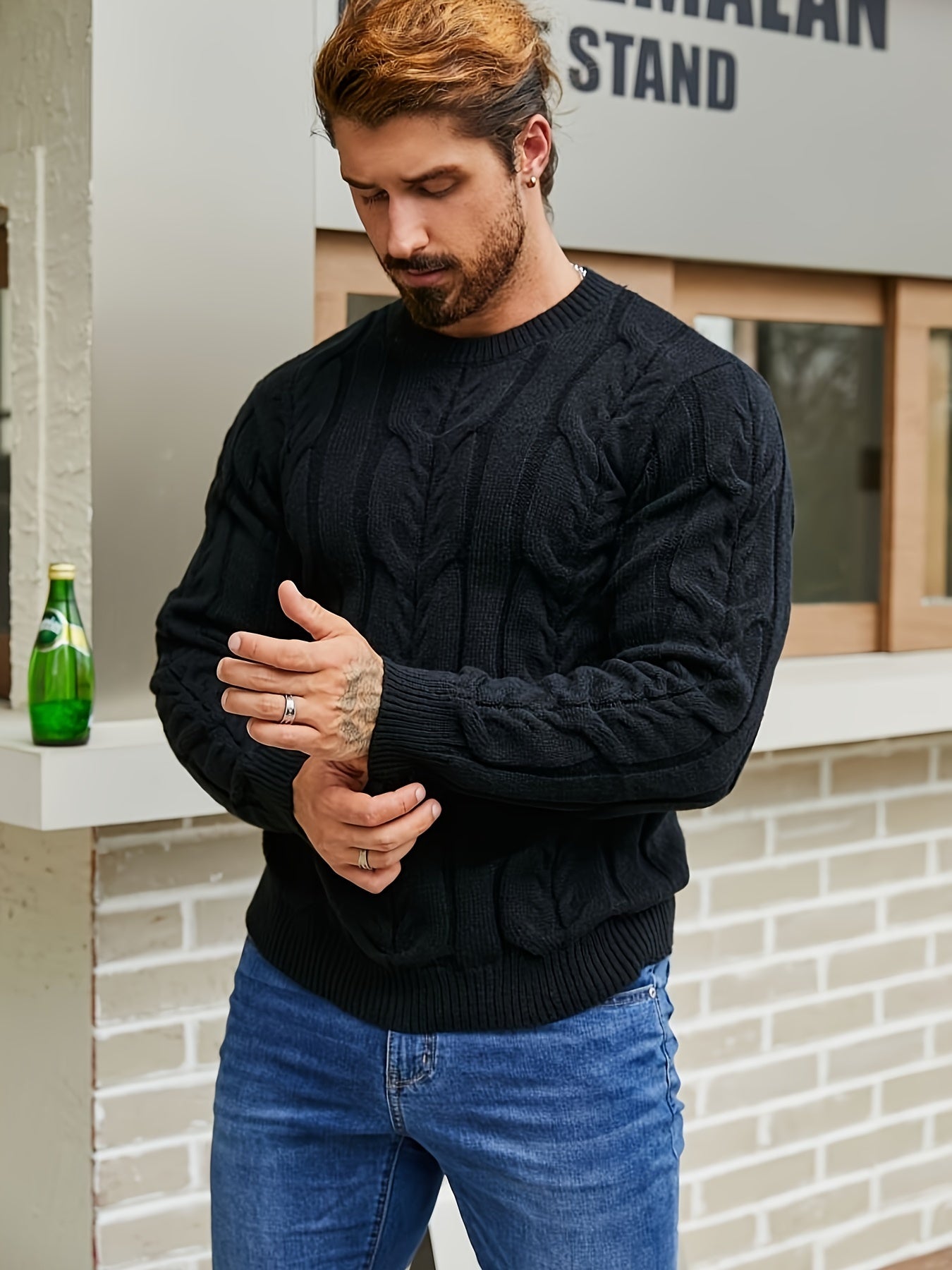Men’s Striped Knit Sweater – Soft Crewneck Ribbed Trim Pullover
