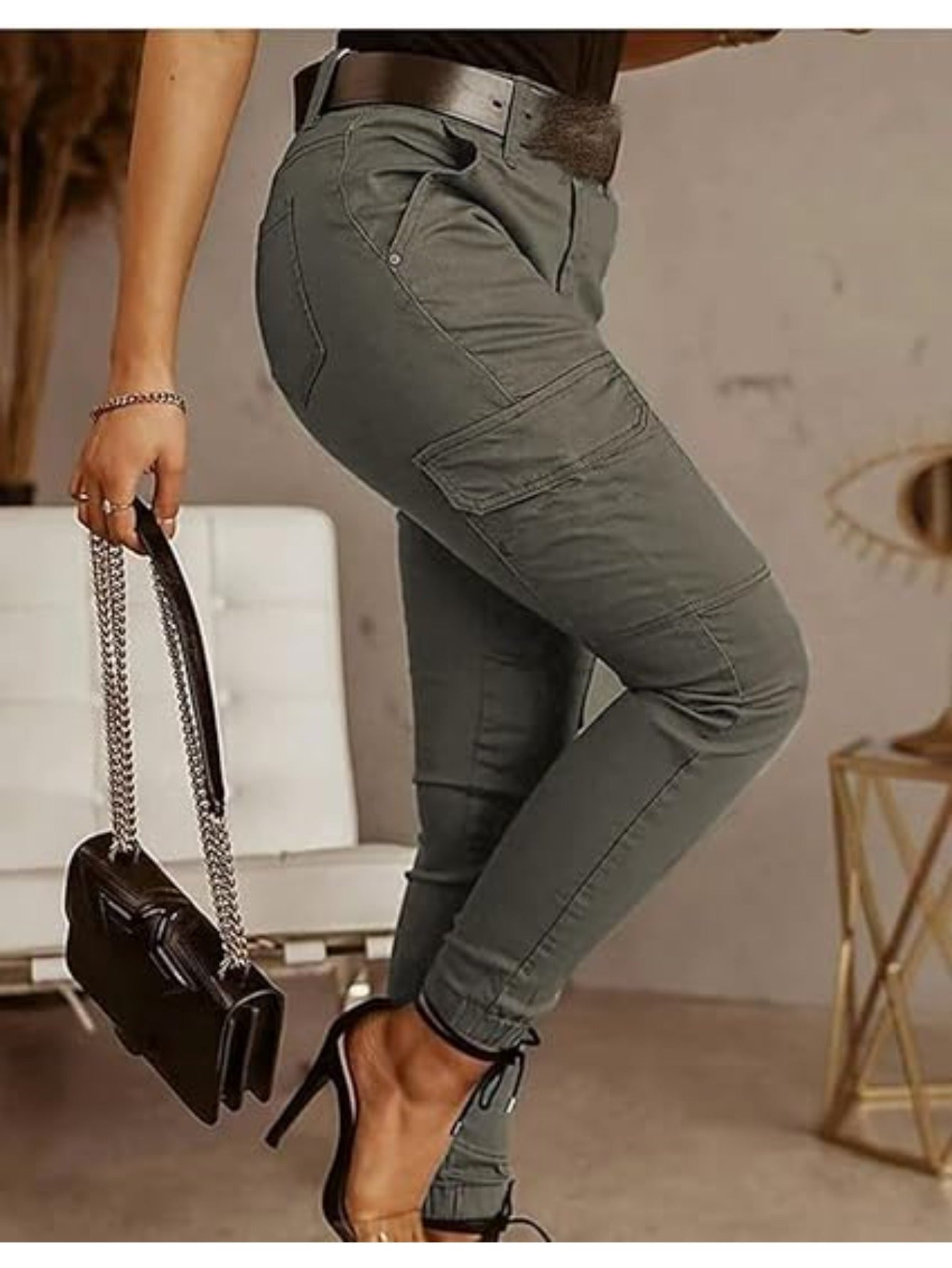 Jean Jogger Cargo Skinny Femme – Pantalon Slim Stretch Utilitaires