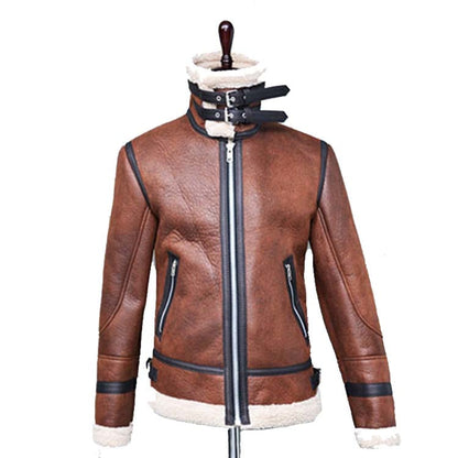 Chaqueta de invierno de piel sintética para hombre - Abrigo con cremallera de cuello alto forrado de piel
