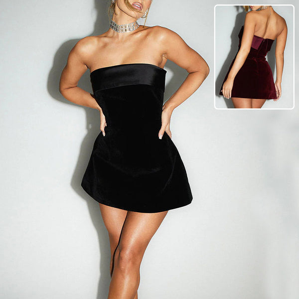 Women’s Strapless A-Line Mini Dress – Sleek Zip Party Dress