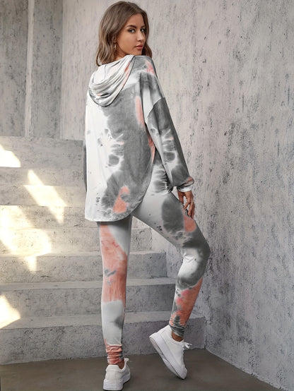 Women’s Tie-Dye Lounge Set – Hooded Top & Harem Pants Outfit