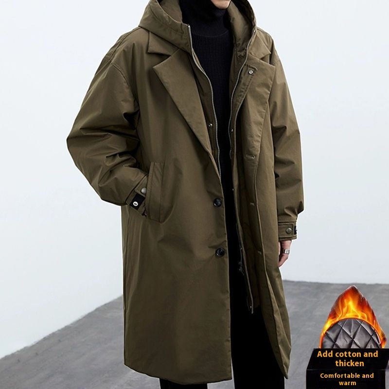 Trench-coat à capuche deux-en-un en fausse fourrure pour homme – Coupe mi-longue et chaude