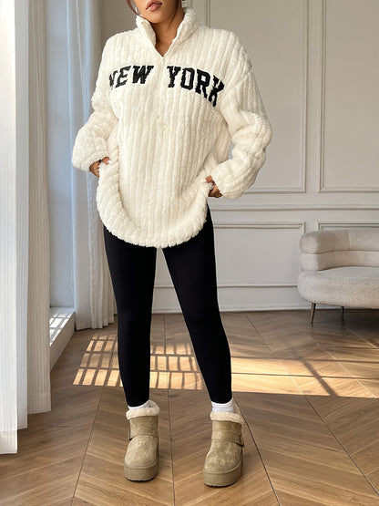 Elegant Zip-Up Sweater Coat – Women’s Stand Collar Fall/Winter Outerwear