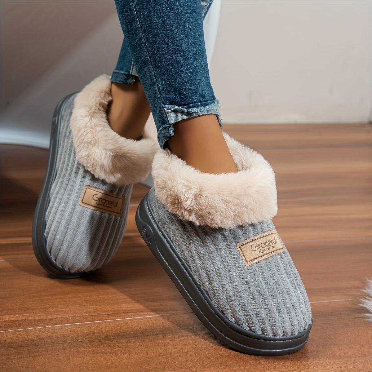 Pantuflas de Mujer con Suela Gruesa – Comodidad Cálida de Invierno para Interiores