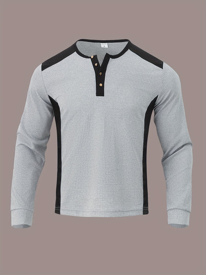 Men’s Waffle Henley Shirt – White & Black All-Season Button Top