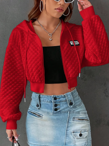 Women’s Elegant Letter Hoodie – Red & Black Cropped Street Pullover