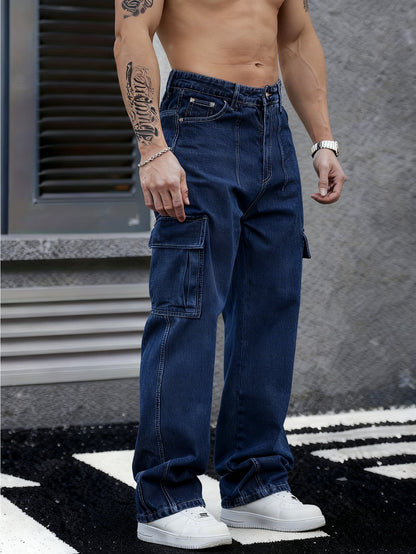 Jean taille large urbain – Jean délavé à poches multiples