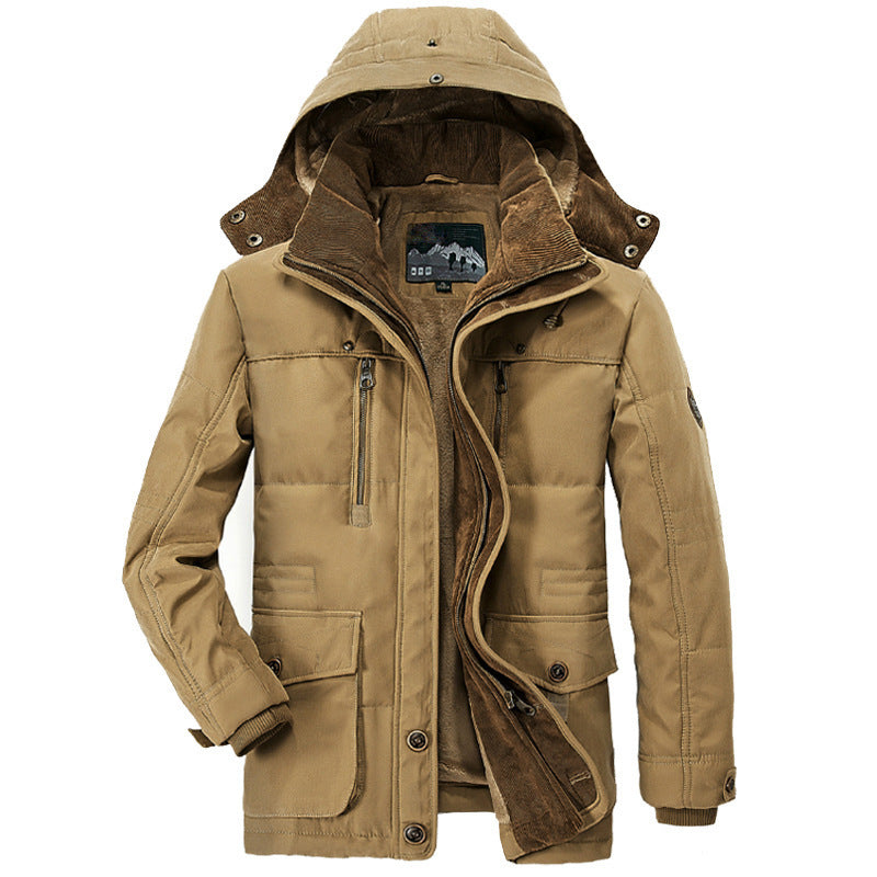 Abrigo de algodón con capucha para hombre – Cárdigan de invierno grueso con múltiples bolsillos
