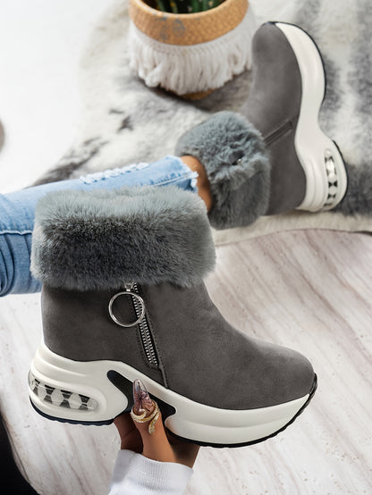 Botines de plataforma para mujer – Zapatos de invierno con cremallera y forro de felpa