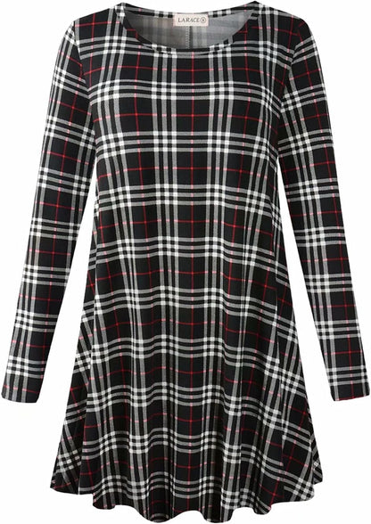 plus Size Tunic Tops Long Sleeve Shirts for Women Swing Flowy Loose Fit Clothes for Leggings