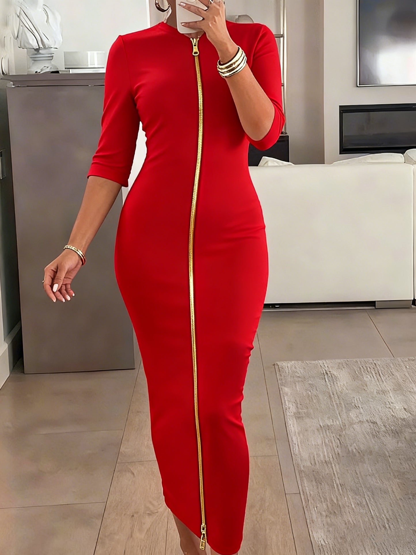 Boat Neck Bodycon Midi Dress – Elegant Slim Fit Short Sleeve Dress