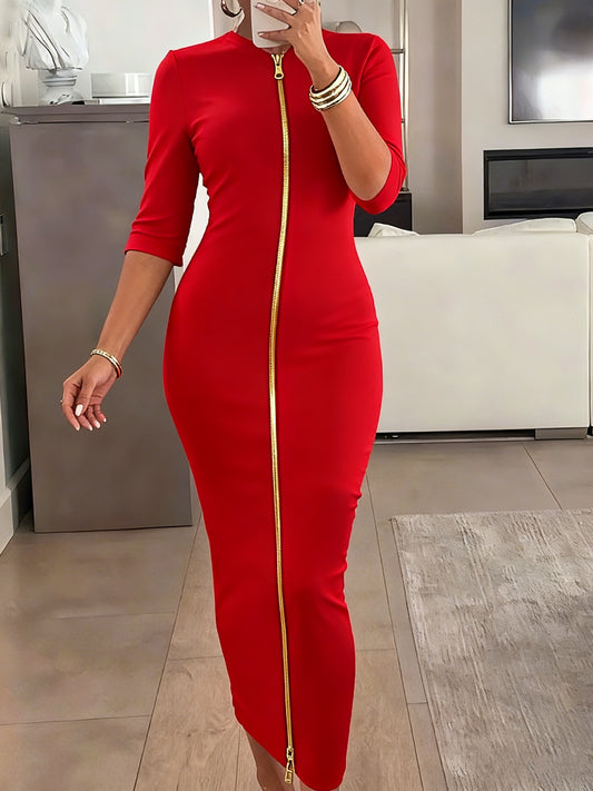 Boat Neck Bodycon Midi Dress – Elegant Slim Fit Short Sleeve Dress