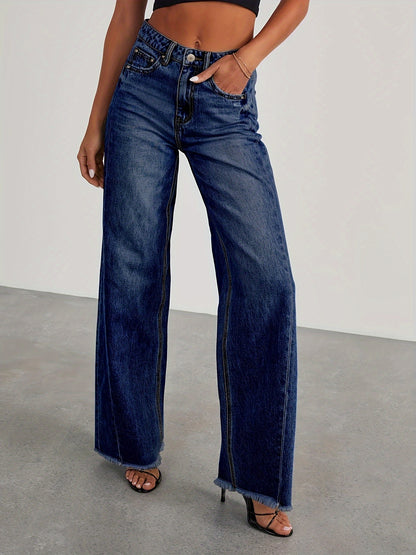 Women’s High-Waist Wide-Leg Jeans – Casual Stretch Baggy Denim