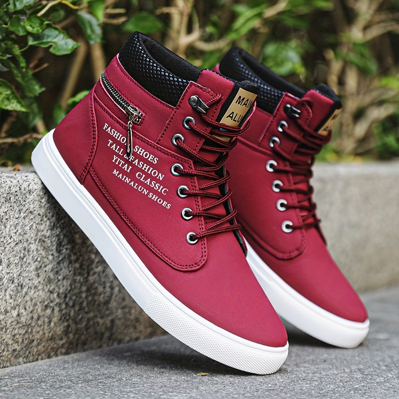 Men’s Mid-Top Casual Sneakers – Non-Slip PU Streetwear Shoes