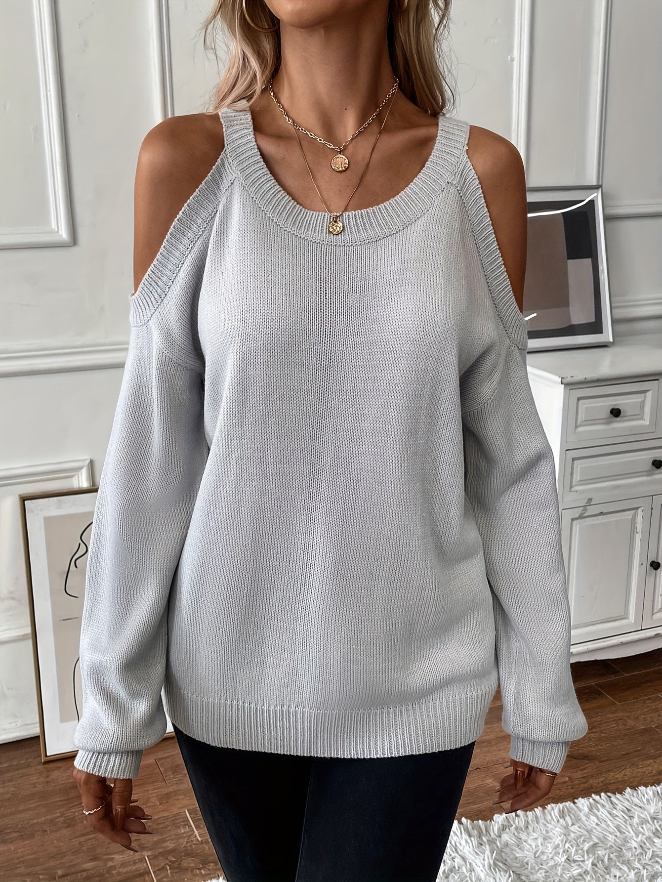 Women’s Elegant Crew Neck Pullover – Soft Knit Fall/Winter Sweater