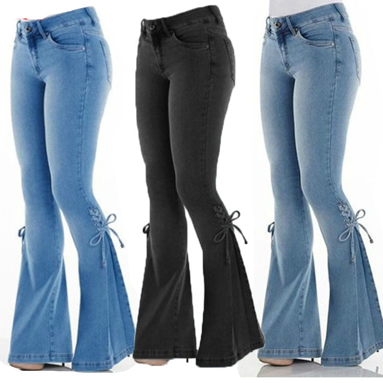 Loom & Soul™ Mid-Waist Stretch Jeans – Women’s Slim Fit Distressed Denim Pants