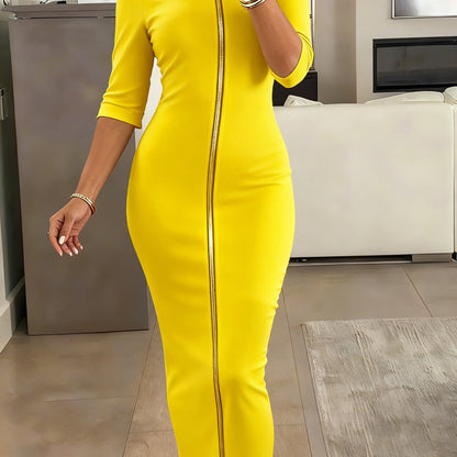 Boat Neck Bodycon Midi Dress – Elegant Slim Fit Short Sleeve Dress