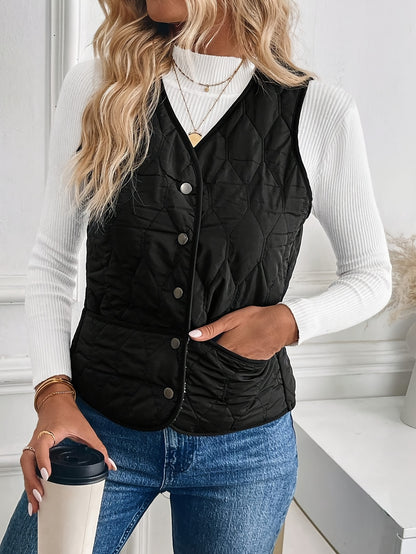 Women’s Warm Lined Zip-Up Winter Vest – Soft V-Neck Outerwear