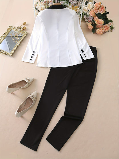 Elegante Traje de Moda con Parches para Mujer – Conjunto de Dos Piezas Primavera/Otoño