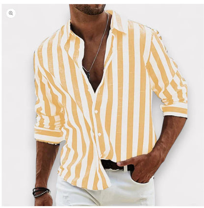 Camisa Casual Rayada para Hombre – Manga Larga Estilo Británico de Ajuste Holgado