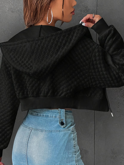 Women’s Elegant Letter Hoodie – Red & Black Cropped Street Pullover