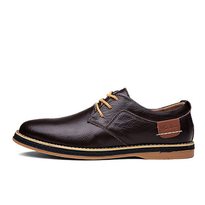Loom & Soul™ Men’s Casual Leather Dress Shoes – British-Style Low-Top Business Shoes with Breathable Comfort & Rubber Sole